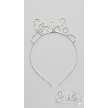 Gelin Bekarlığa Veda Partisi Tacı - Gümüş Renk Zirkon Taşlı "Bride" Yazılı Nedime Tacı