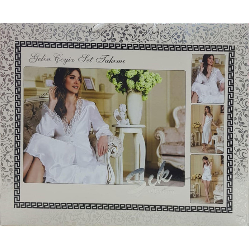 14 Parça Kutulu Şık Gecelik Çamaşır Terlik Parfüm Gelin Çeyiz Seti