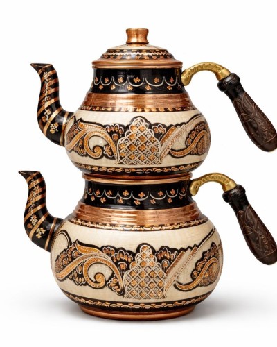 2li Çaydanlık Hakiki Bakır Demlik Set