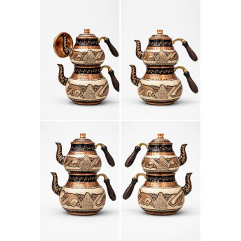 2li Çaydanlık Hakiki Bakır Demlik Set