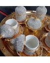 8'Li Gold Beyaz Kristal Taşlı Lokumluk Kahve Fincanı Set