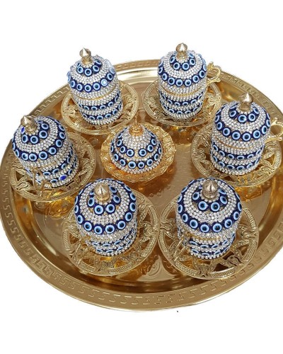 8'Li Gold Nazar Boncuklu Lokumluk Kahve Fincanı Set 8'Li Gold Nazar Boncuklu Lokumluk Kahve Fincanı Set