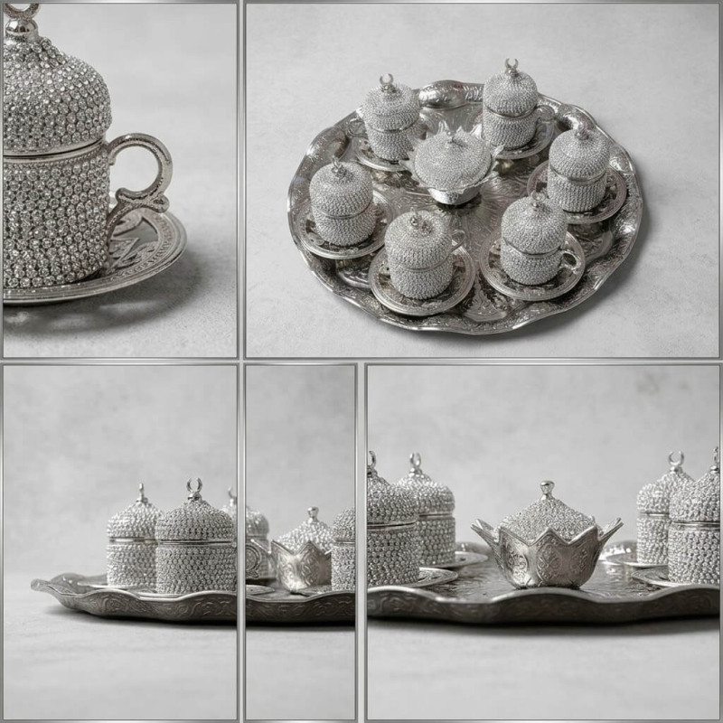 8'Li Silver Hilal Lokumluk  Kahve Fincanı Set