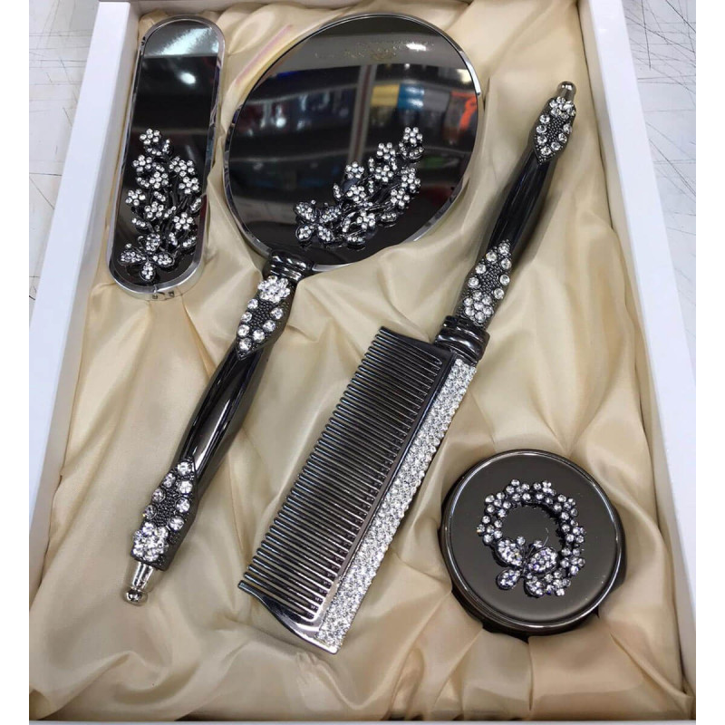 Alyans Broşlu 4'lü Lüx Ayna Tarak Fırça Seti