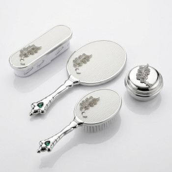 Silver Başak Figürlü Beyaz Ayna Fırça Tarak Seti 