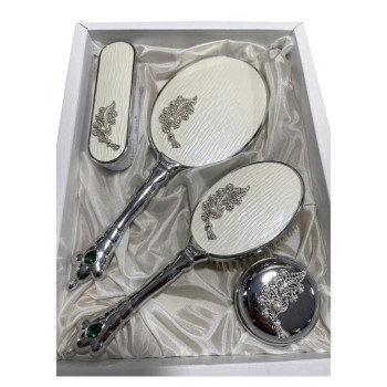 Silver Başak Figürlü Beyaz Ayna Fırça Tarak Seti 