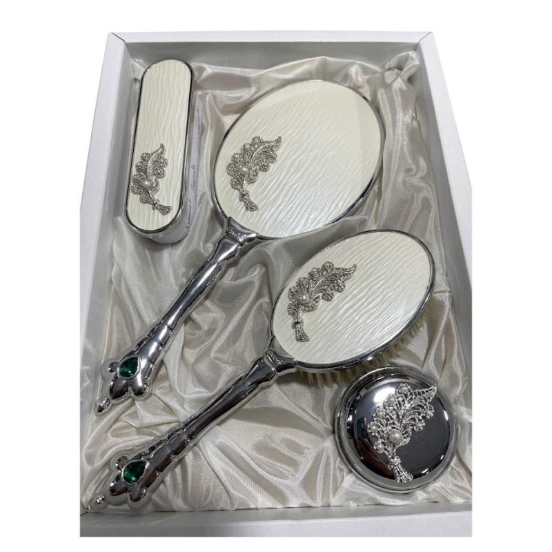 Silver Başak Figürlü Beyaz Ayna Fırça Tarak Seti 