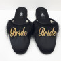 Bride Gelin Topuksuz Kaz Tüyü Terlik Siyah-Gold Yazılı