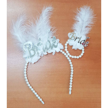 Bride Gümüş Tüylü Gelinlik Taç ve İncili Bride Bileklik