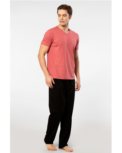 Cacharel Erkek Kisa Kollu Modal Pijama Takimi 2192/Mercan
