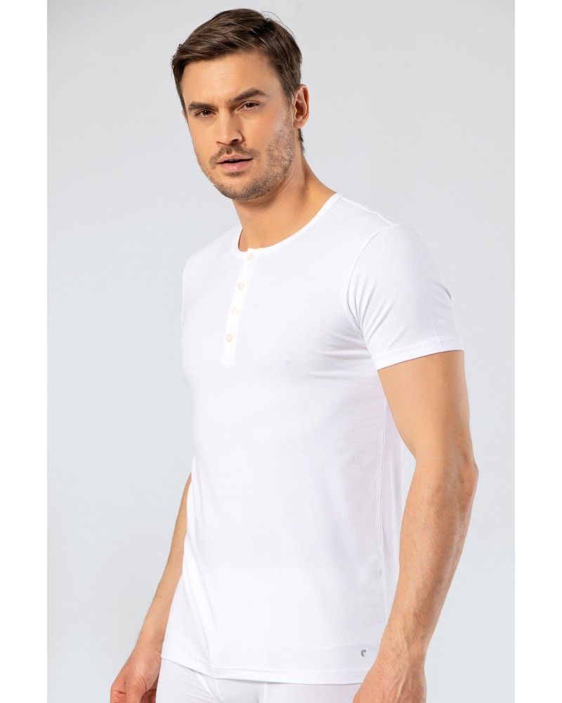 Cacharel Erkek Bisiklet Yaka Dügmeli T-shirt 1308/Beyaz