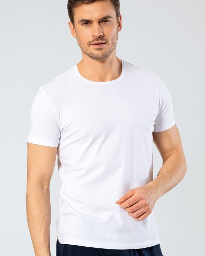 Cacharel Erkek Bisiklet Yaka Likrali T-shirt 1331/Beyaz