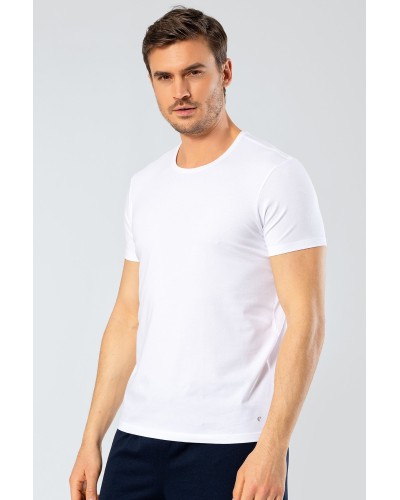 Cacharel Erkek Bisiklet Yaka Likrali T-shirt 1331/Beyaz