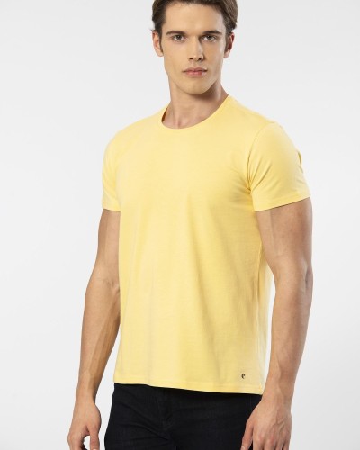 Cacharel Erkek Bisiklet Yaka Likrali T-shirt 1331/Sarı