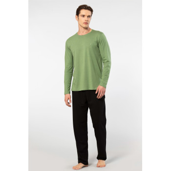 Cacharel Erkek Bisiklet Yaka Uzun Kollu Modal Pijama Takimi 2244/Yeşil