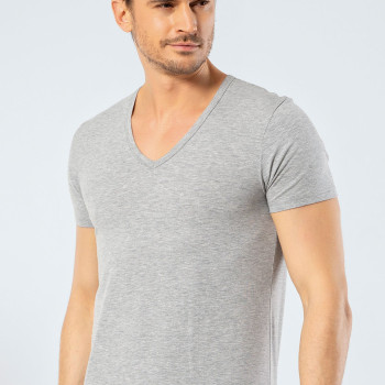 Cacharel Erkek Derin V Yaka Likrali T-shirt 1306/Gri