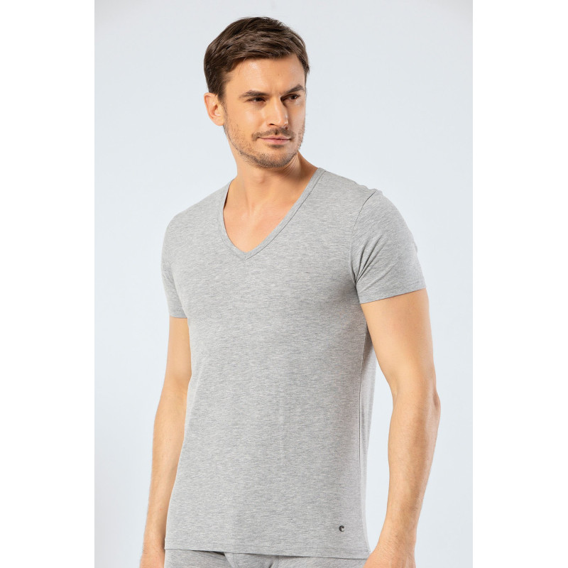 Cacharel Erkek Derin V Yaka Likrali T-shirt 1306/Gri