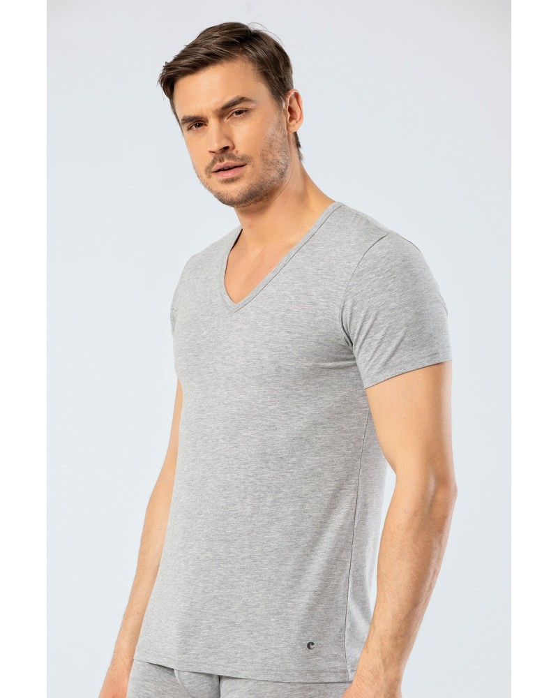 Cacharel Erkek Derin V Yaka Likrali T-shirt 1306/Gri Cacharel Erkek Derin V Yaka Likrali T-shirt 1306/Gri