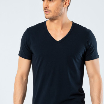 Cacharel Erkek Derin V Yaka Likrali T-shirt 1306/Lacivert