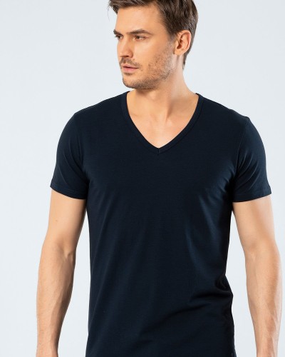 Cacharel Erkek Derin V Yaka Likrali T-shirt 1306/Lacivert