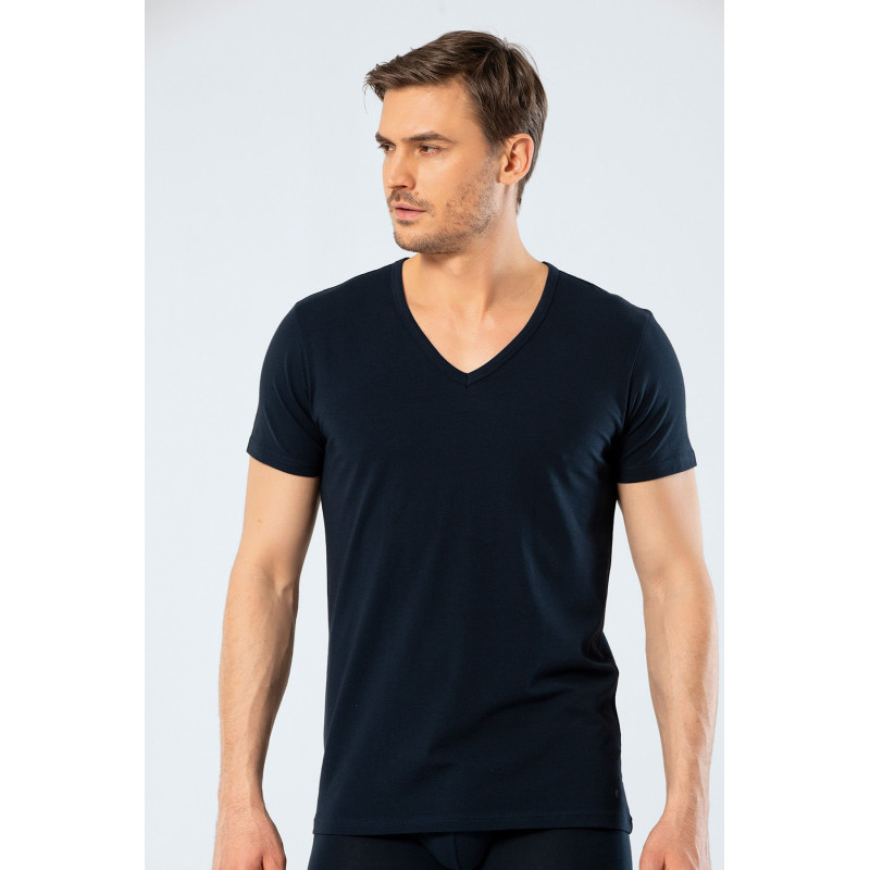 Cacharel Erkek Derin V Yaka Likrali T-shirt 1306/Lacivert
