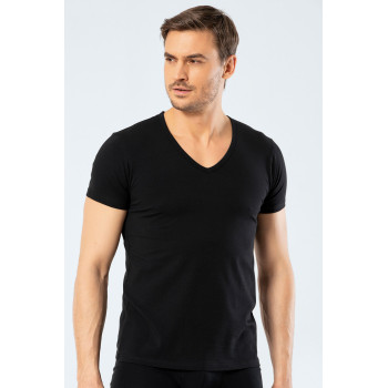 Cacharel Erkek Derin V Yaka Likrali T-shirt 1306/Siyah