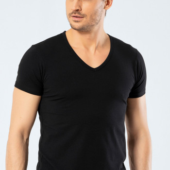 Cacharel Erkek Derin V Yaka Likrali T-shirt 1306/Siyah