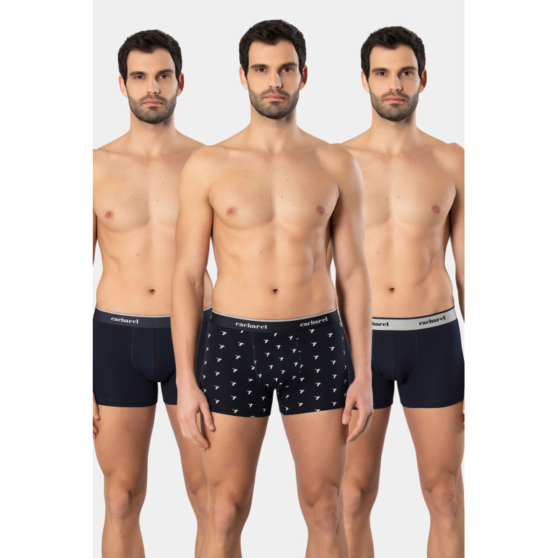 Cacharel Erkek Desenli Likrali Boxer 3'lü Paket 1339/Lacivert 6