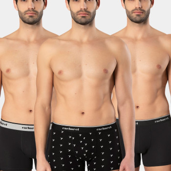 Cacharel Erkek Desenli Likrali Boxer 3'lü Paket 1339/Siyah 1