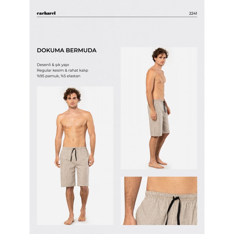 Cacharel Erkek Dokuma Bermuda Tek Alt 2241/Bej 1