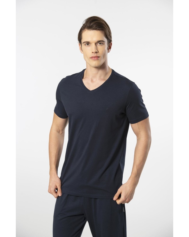 Cacharel Erkek Kisa Kollu Modal Pijama Takimi 2192/Lacivert