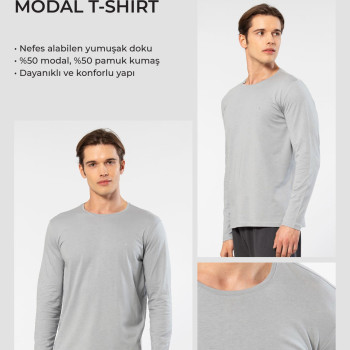 Cacharel Erkek Modal Pamuk Bisiklet Yaka T-shirt 2242/Gri