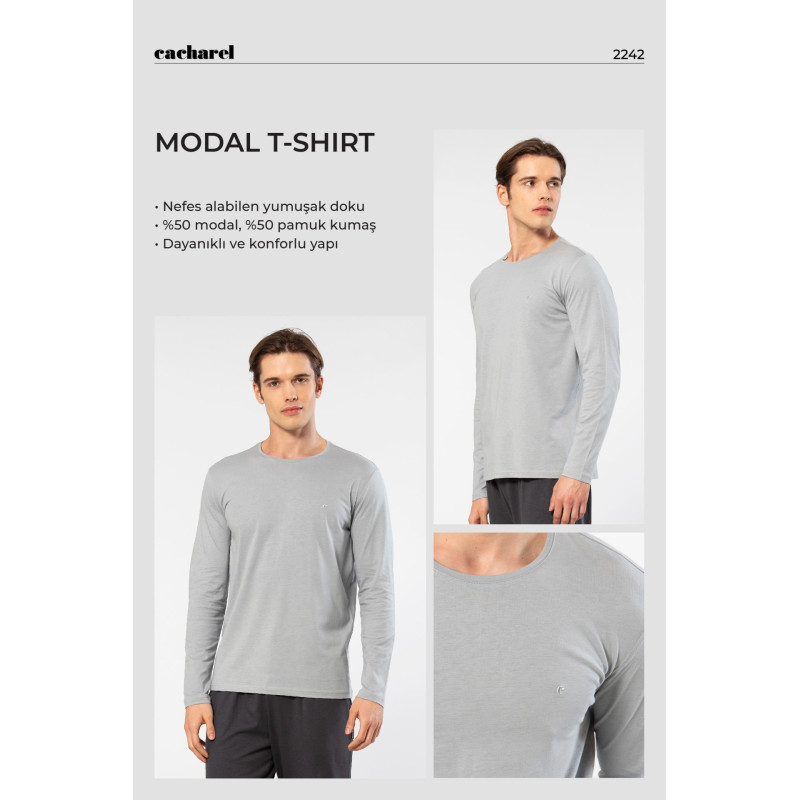 Cacharel Erkek Modal Pamuk Bisiklet Yaka T-shirt 2242/Gri