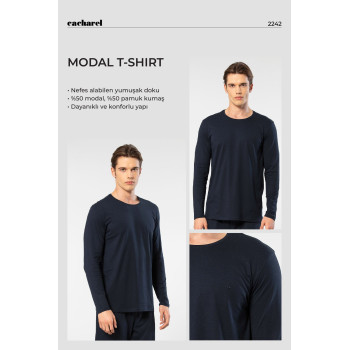Cacharel Erkek Modal Pamuk Bisiklet Yaka T-shirt 2242/Lacivert