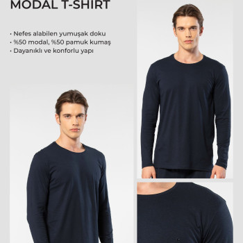 Cacharel Erkek Modal Pamuk Bisiklet Yaka T-shirt 2242/Lacivert