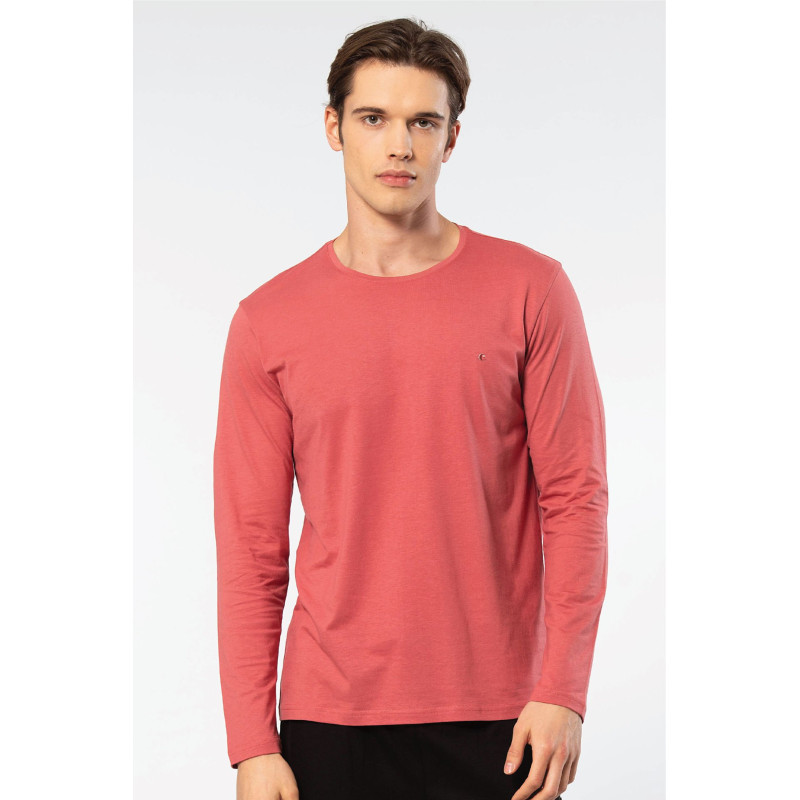Cacharel Erkek Modal Pamuk Bisiklet Yaka T-shirt 2242/Mercan