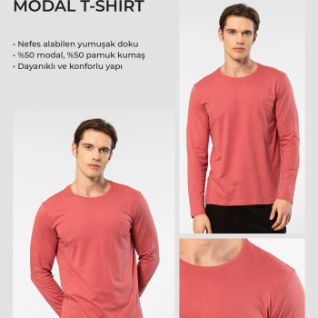 Cacharel Erkek Modal Pamuk Bisiklet Yaka T-shirt 2242/Mercan