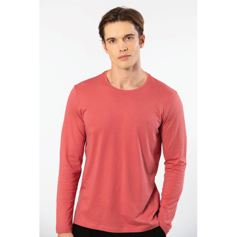 Cacharel Erkek Modal Pamuk Bisiklet Yaka T-shirt 2242/Mercan