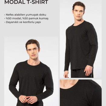 Cacharel Erkek Modal Pamuk Bisiklet Yaka T-shirt 2242/Siyah