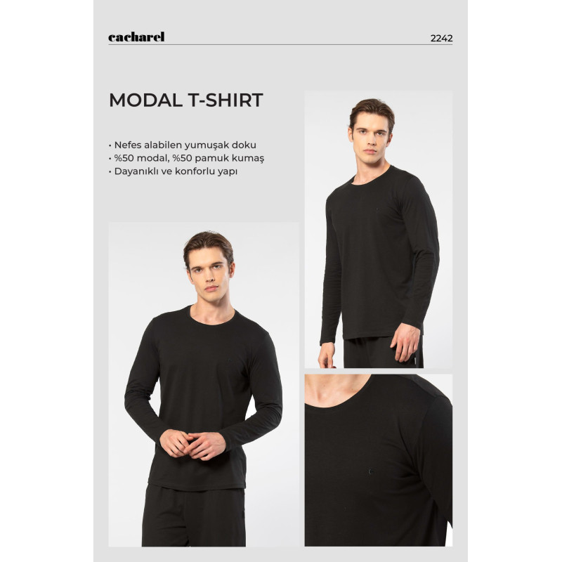 Cacharel Erkek Modal Pamuk Bisiklet Yaka T-shirt 2242/Siyah