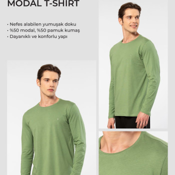 Cacharel Erkek Modal Pamuk Bisiklet Yaka T-shirt 2242/Yeşil