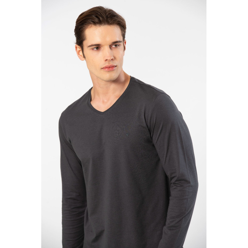 Cacharel Erkek Modal Pamuk V Yaka T-shirt 2243/Antrasit