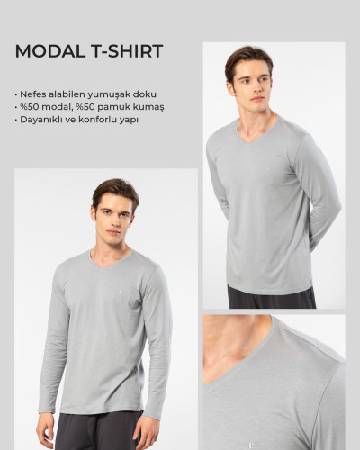 Cacharel Erkek Modal Pamuk V Yaka T-shirt 2243/Gri Cacharel Erkek Modal Pamuk V Yaka T-shirt 2243/Gri