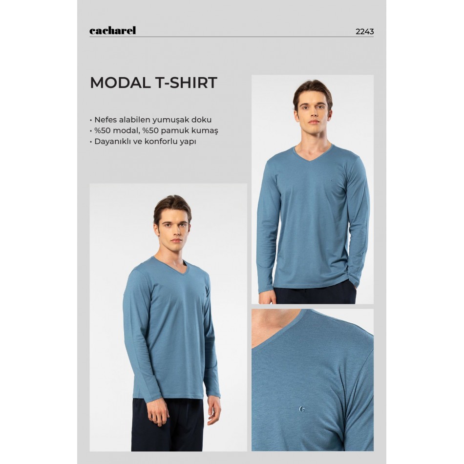 Cacharel Erkek Modal Pamuk V Yaka T-shirt 2243/İndigo Cacharel Erkek Modal Pamuk V Yaka T-shirt 2243/İndigo