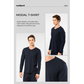 Cacharel Erkek Modal Pamuk V Yaka T-shirt 2243/Lacivert
