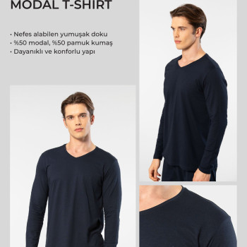 Cacharel Erkek Modal Pamuk V Yaka T-shirt 2243/Lacivert