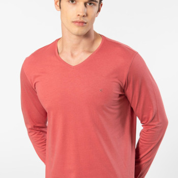 Cacharel Erkek Modal Pamuk V Yaka T-shirt 2243/Mercan