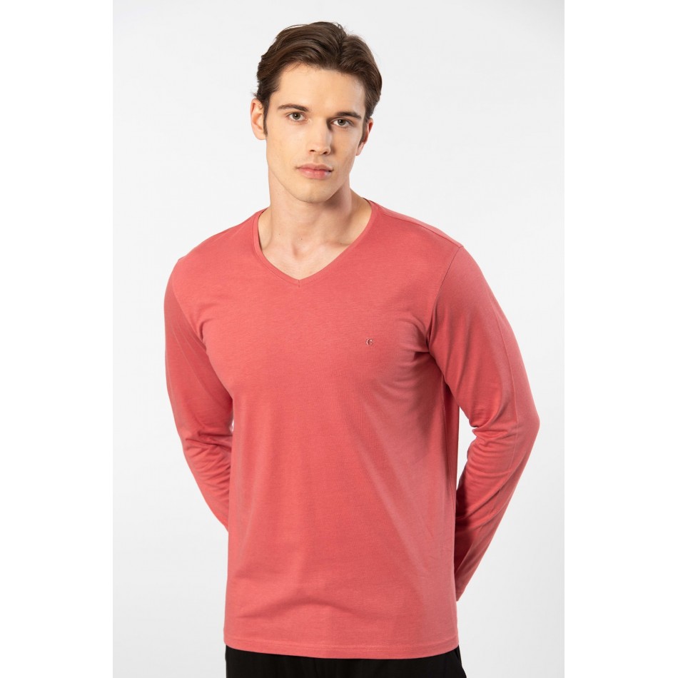 Cacharel Erkek Modal Pamuk V Yaka T-shirt 2243/Mercan Cacharel Erkek Modal Pamuk V Yaka T-shirt 2243/Mercan