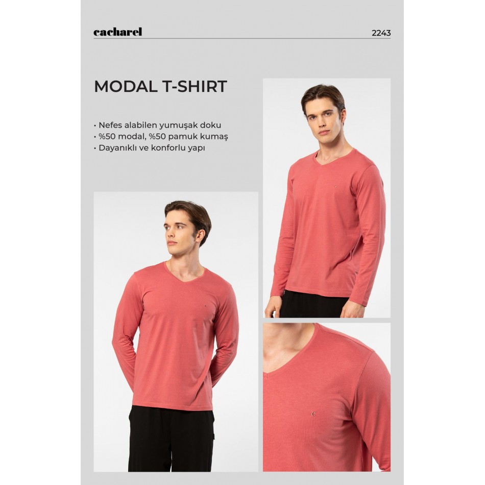 Cacharel Erkek Modal Pamuk V Yaka T-shirt 2243/Mercan Cacharel Erkek Modal Pamuk V Yaka T-shirt 2243/Mercan