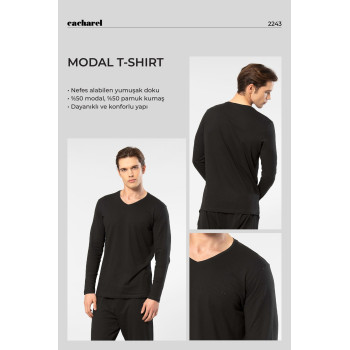 Cacharel Erkek Modal Pamuk V Yaka T-shirt 2243/Siyah